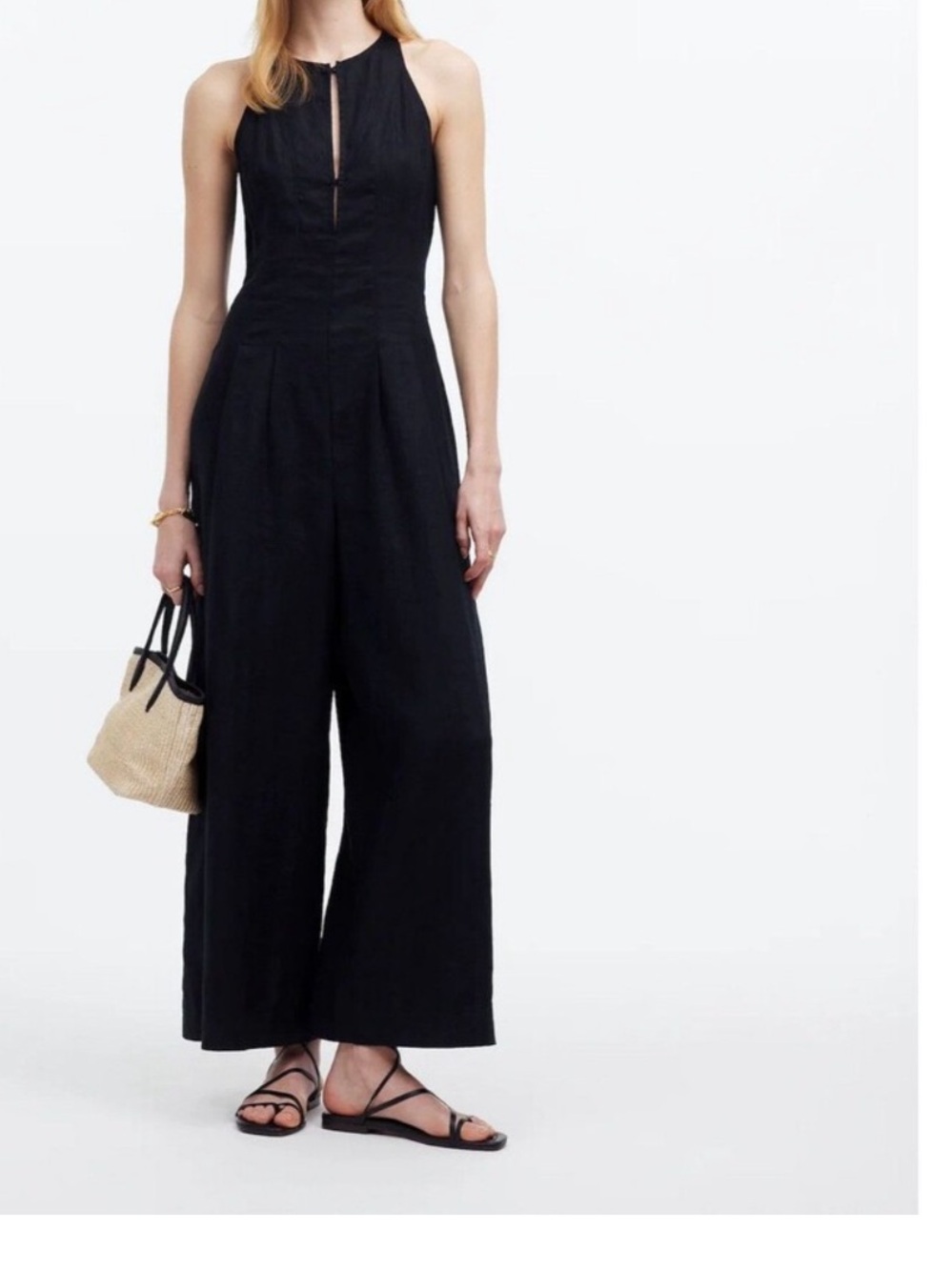 Madewell pleated wide leg linen jumpsuit